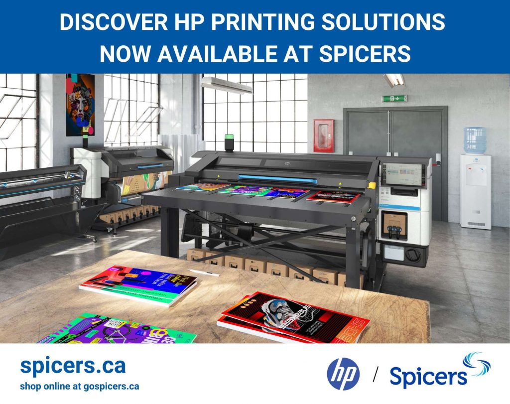 HP Printer with the company logos and announcement. 