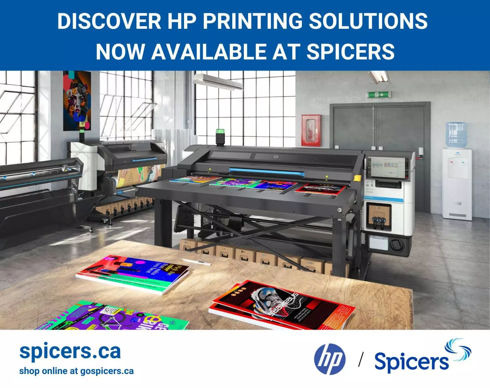 HP Printer with the company logos and announcement.