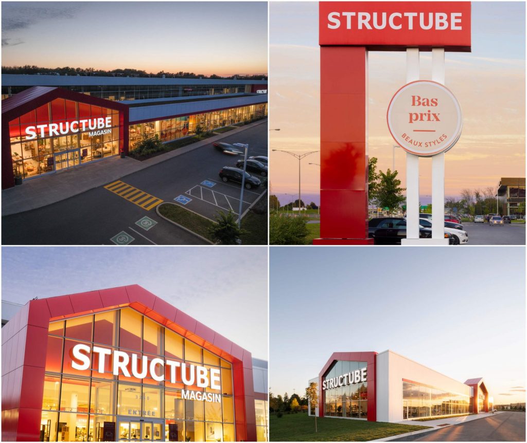 A collage of Structube signs.