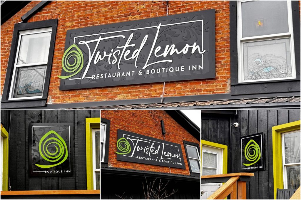 A collage of the Twisted Lemon signs.