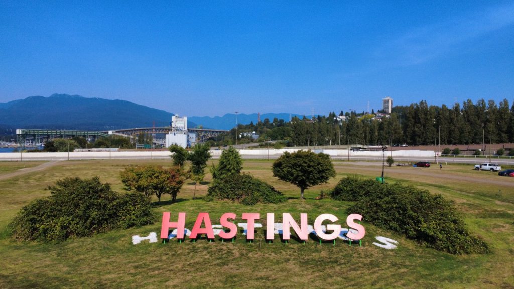 An aerial view of the sign. 