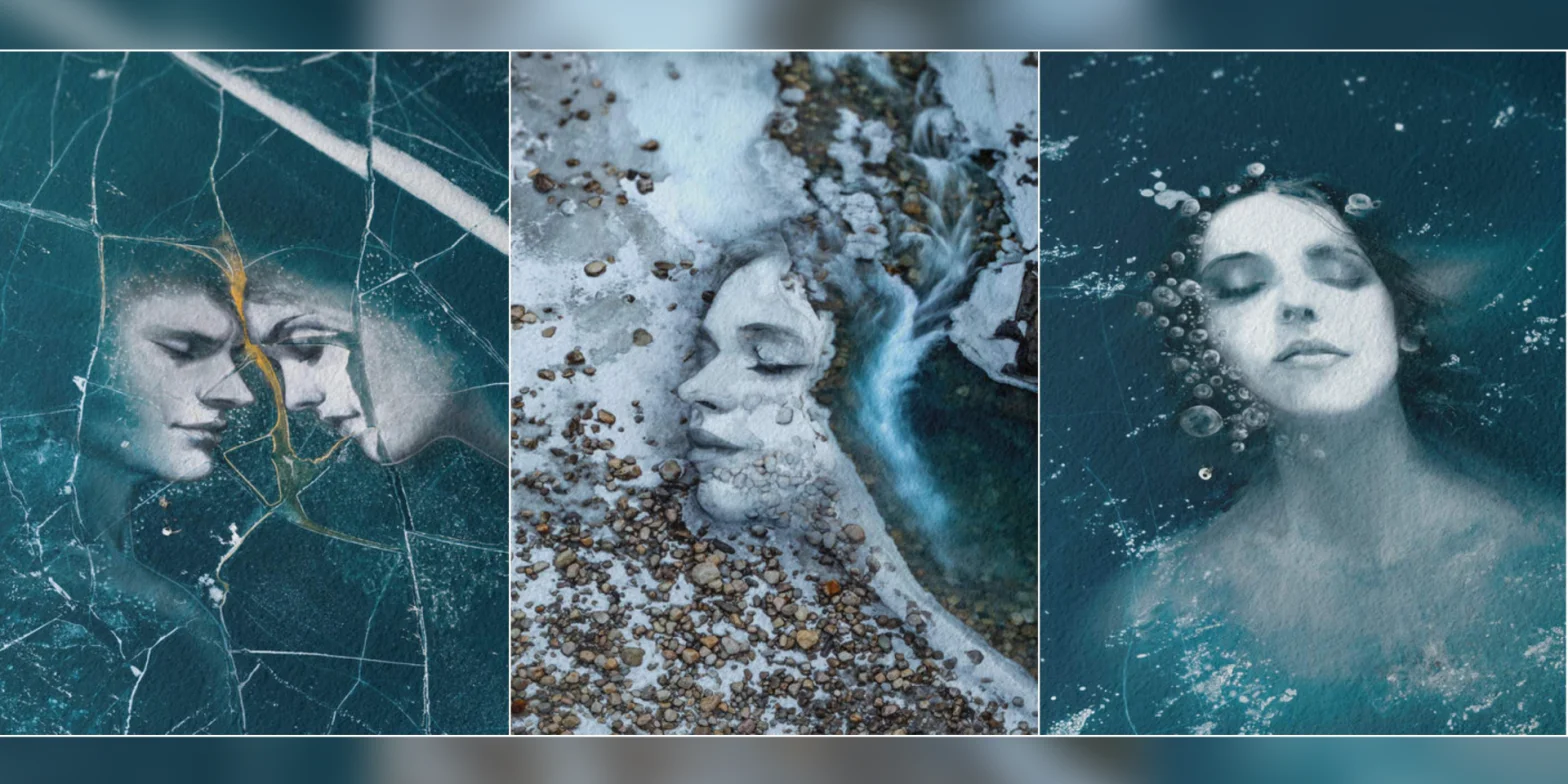 A collage of the three pieces of art that feature in RENEWAL.