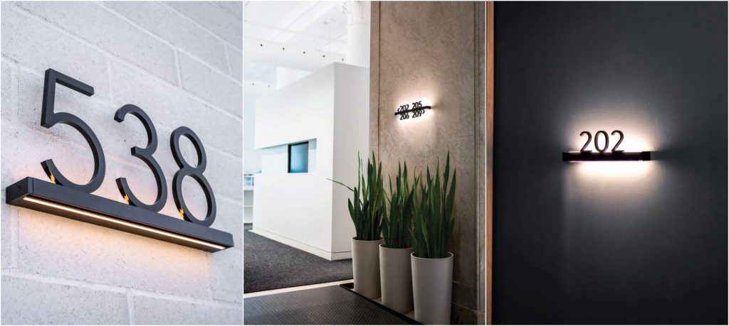 A collage of different address signs. 