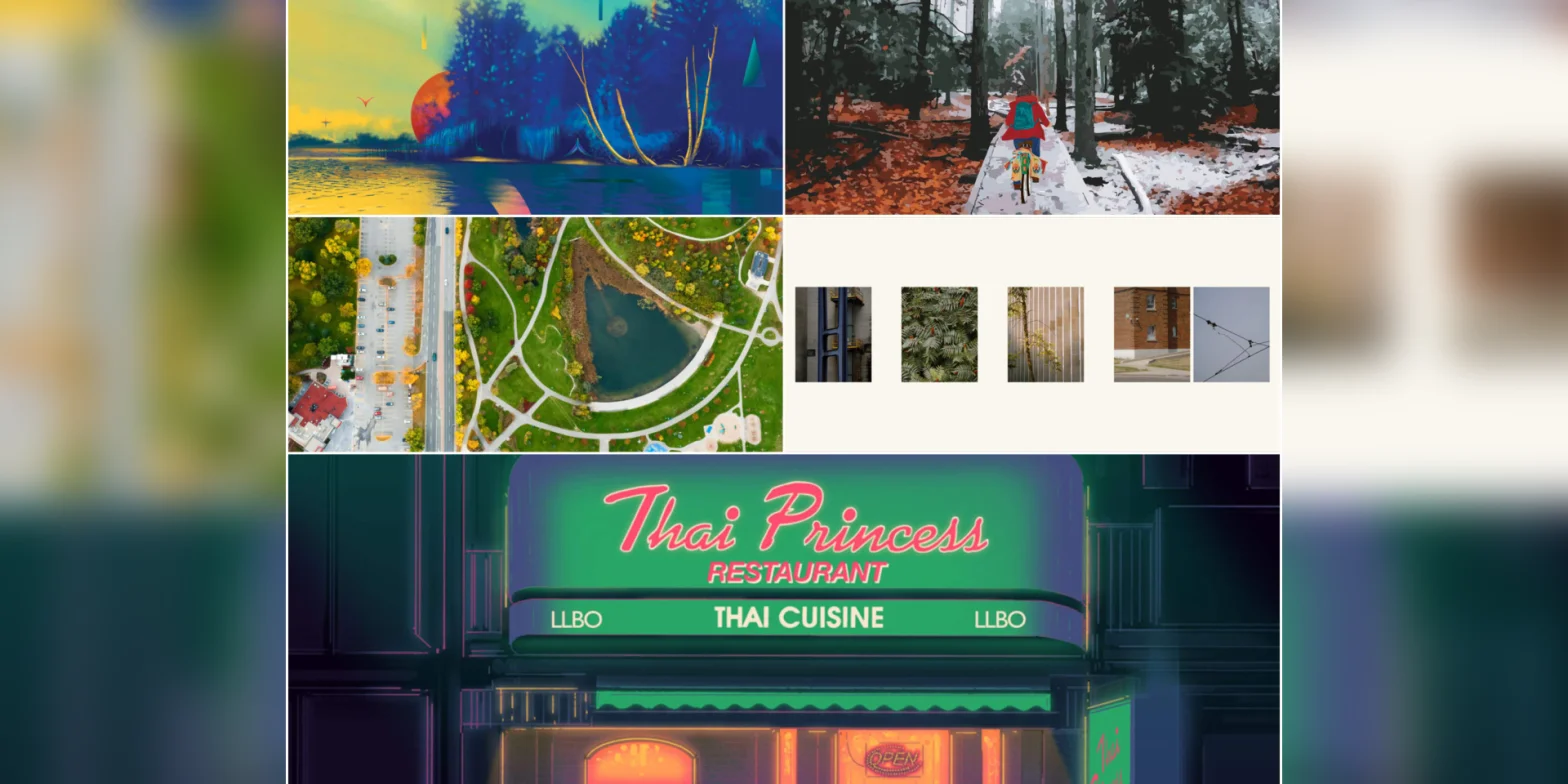 A collage of the artwork.