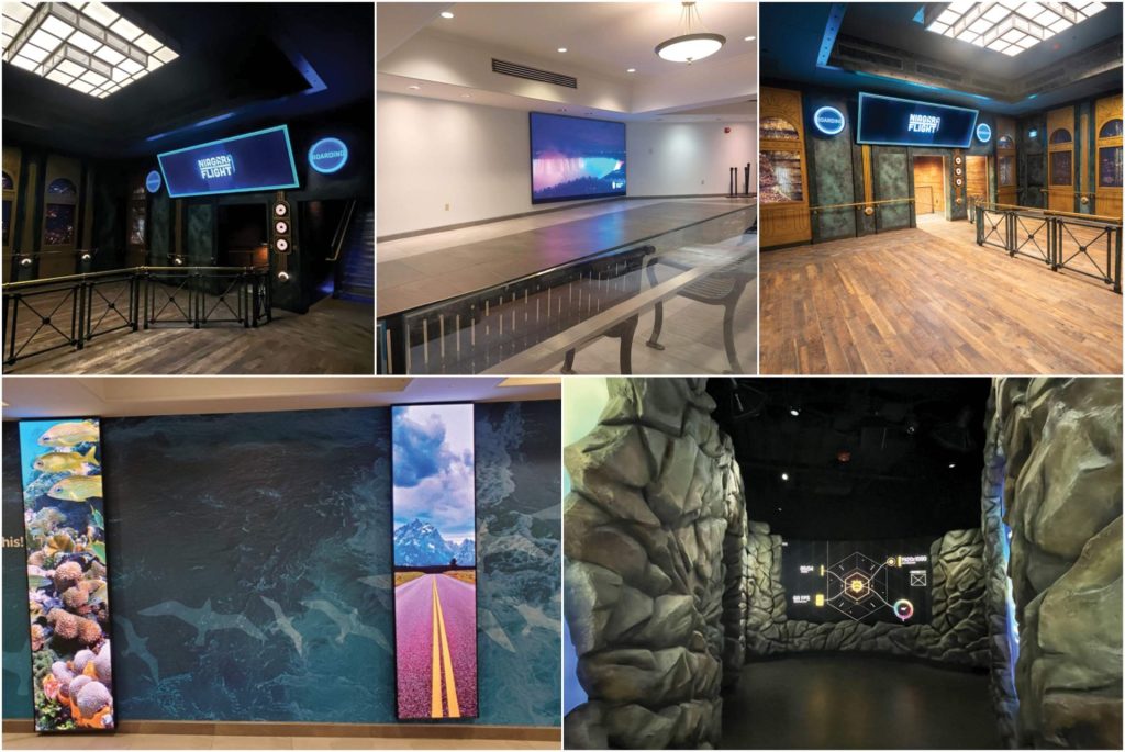 A collage of wayfinding and other elements outside of the attraction itself.