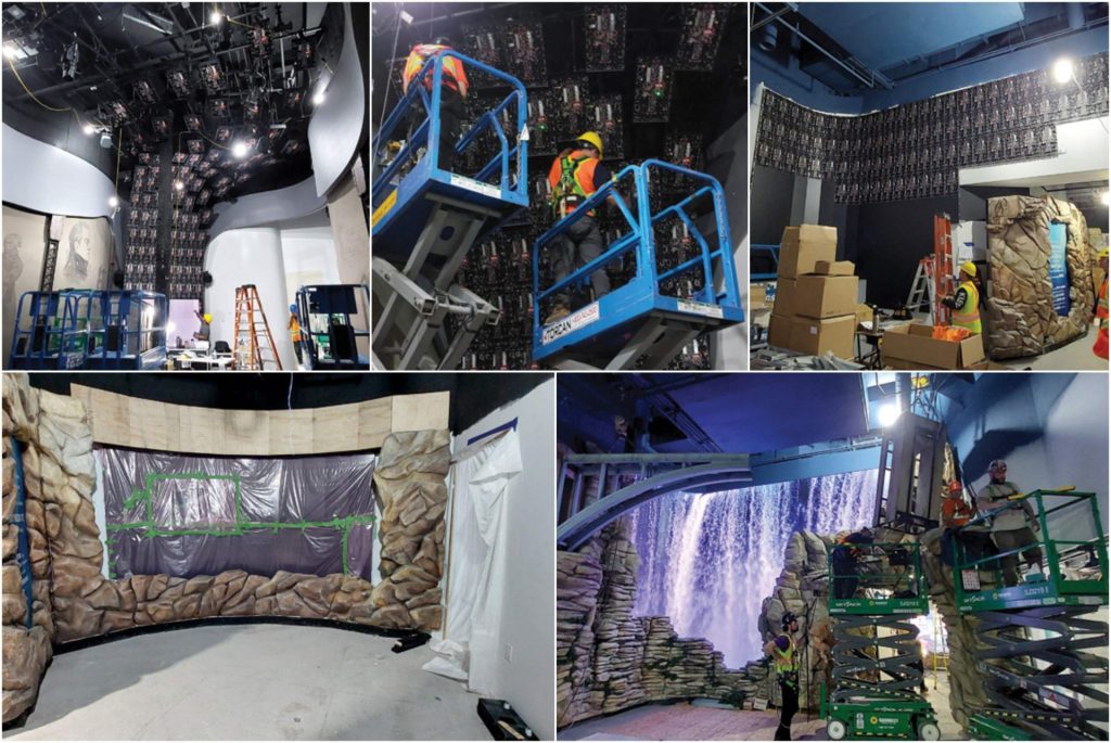 A collage of the behind-the-scenes LED installations by the crew.