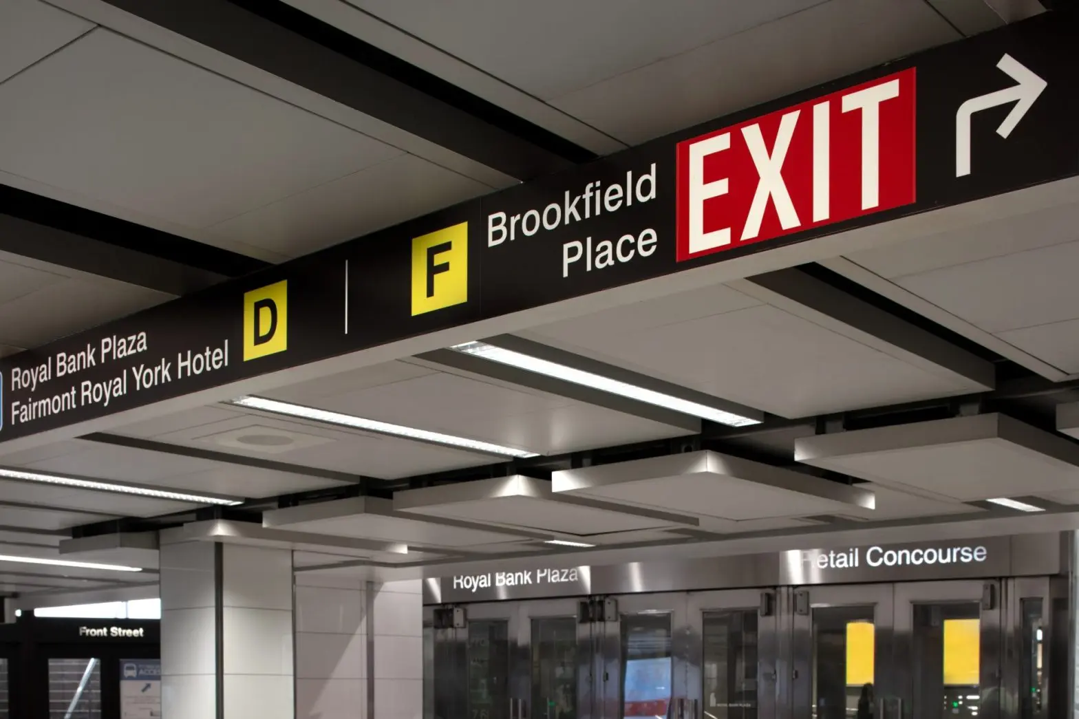 Navigation signs seen at one entrance/exit point at Union Station.
