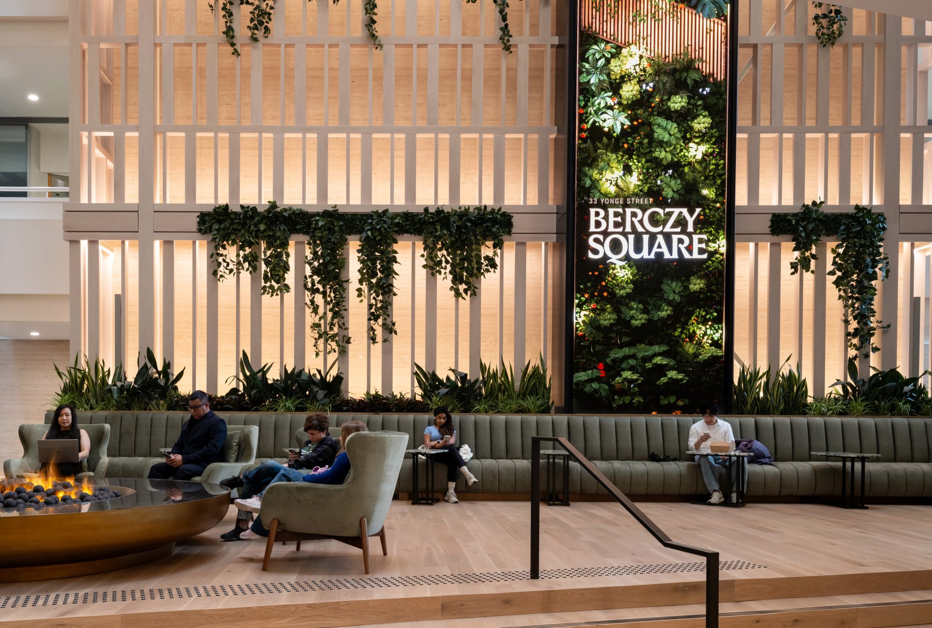 The digital display and surrounding lobby.