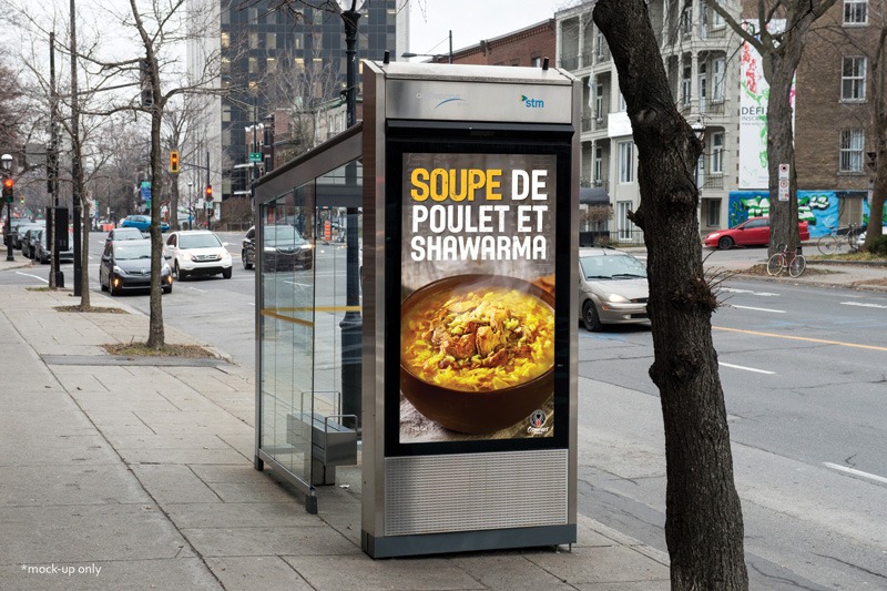 A bus stop billboard